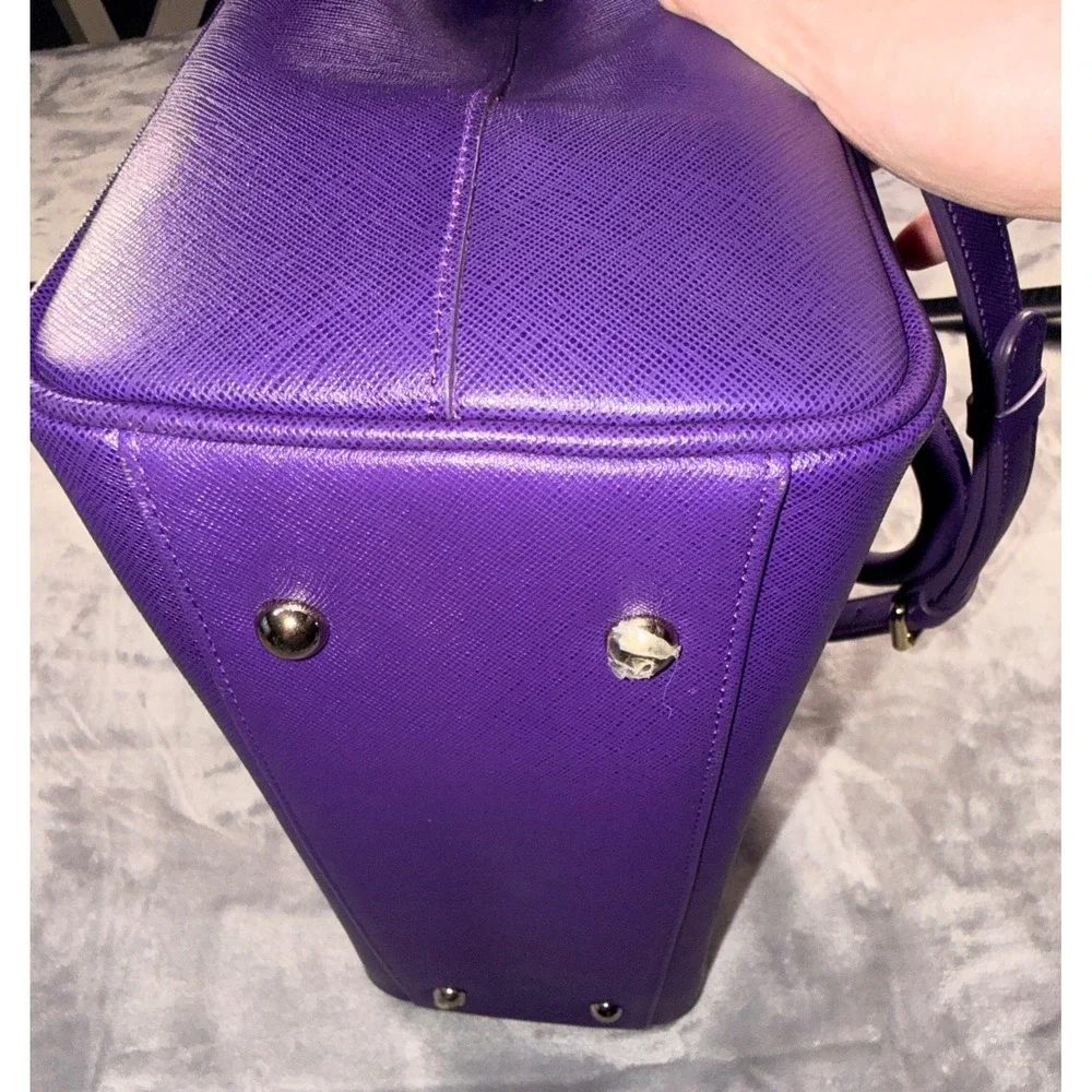 Metrocity Purple Saffiano Leather Satchel Handbag Gold Hardware Crossbody Bag‎